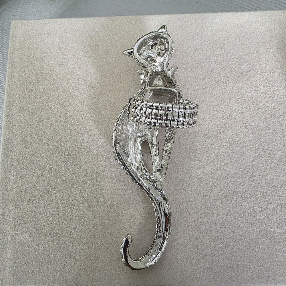 Wow! Beautiful Vintage Large Silver Cat Pave Stretch Ring - Picture 4 of 8